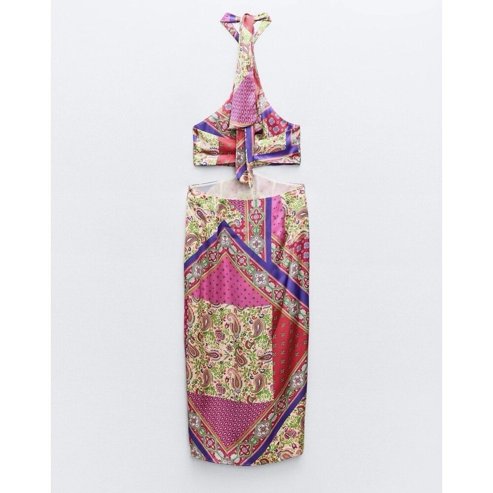 Zara Pink Red Paisley Halter Midi Dress - Picture 6 of 16